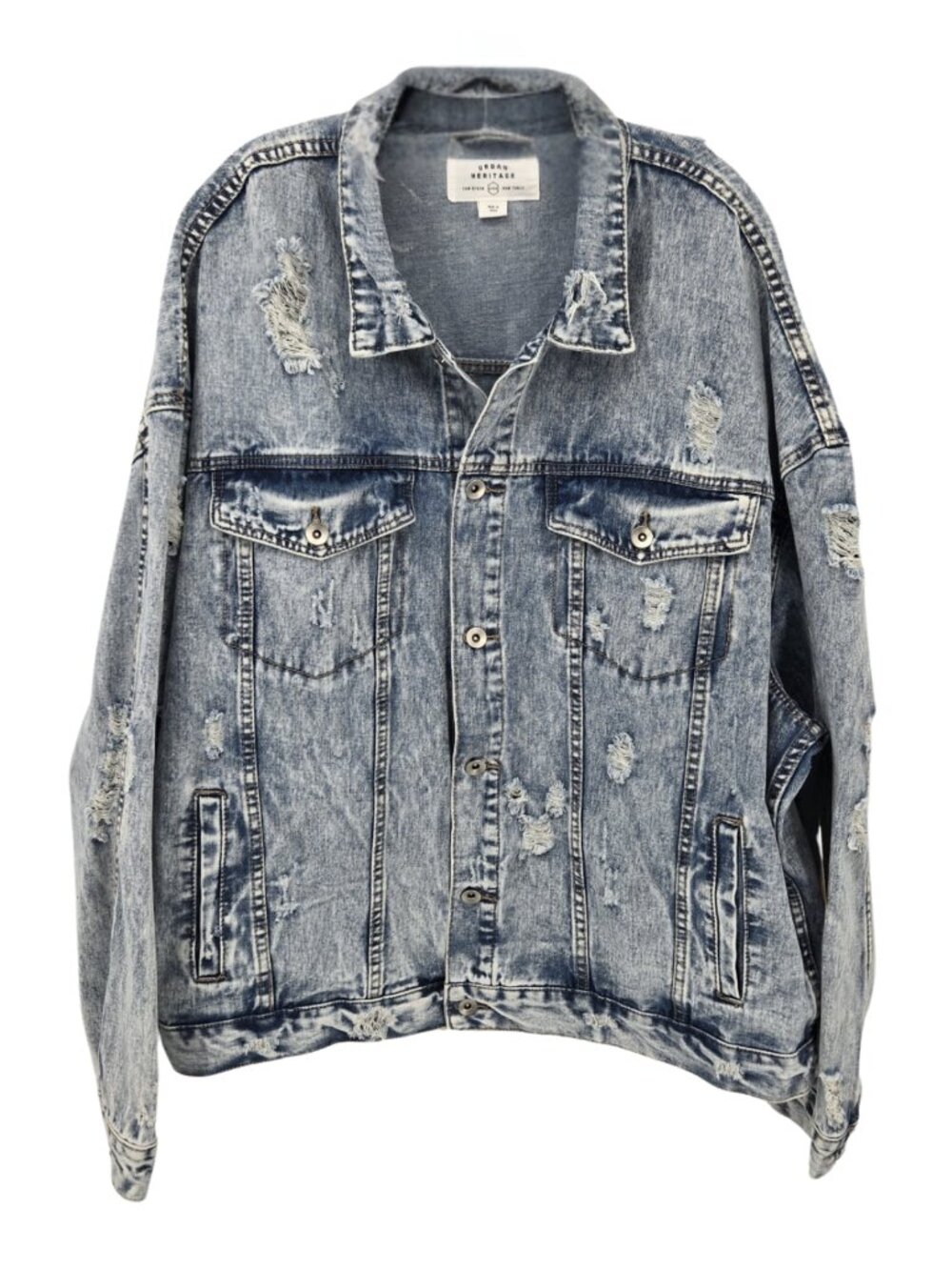NWT Urban Heritage Mens XL Oversized Distressed Denim Trucker Jacket Acid Wash
